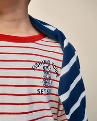 Boys Nautical Striped Graphic Tee - Red/Ivory