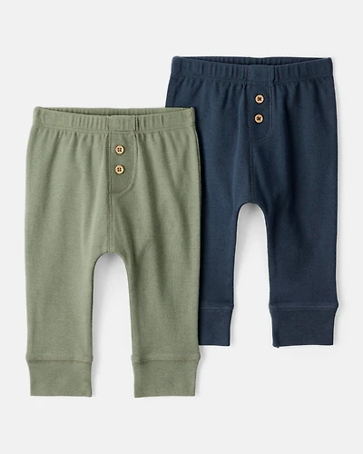 Baby Boy 2-Pack 100% Cotton Pull-On Pants - Green/Navy