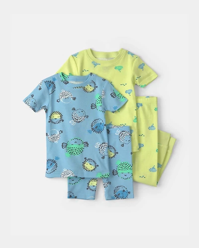 Toddler Boy Pufferfish 100% Cotton 4-Piece Pyjama Set - Blue/Green/Yellow