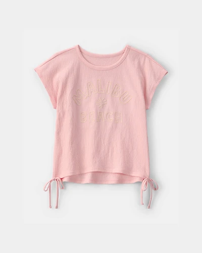 Girls 'Malibu Beach' Crinkle Top - Pink