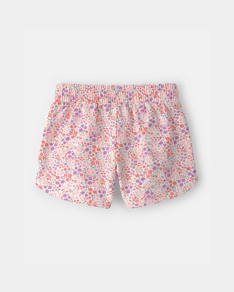 Girls Floral French Terry Shorts - Pink