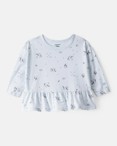 Baby Girl Unicorn Print Long-Sleeve Top - Blue