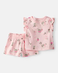 Baby Girl 2-Piece Flower Truck Top & Short Set - Pink