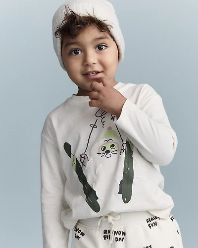 Toddler Skiing Squish Long-Sleeve Relaxed Graphic Tee - Cream