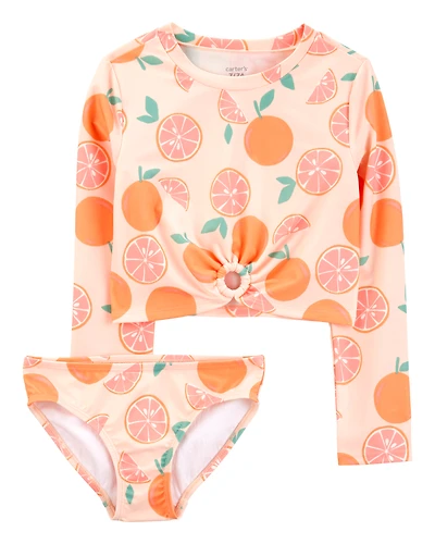 Girls 2-Piece Orange Print Rashguard Set