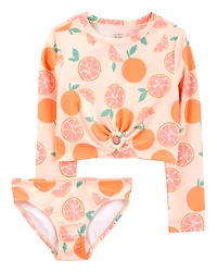 Girls 2-Piece Orange Print Rashguard Set