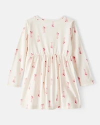 Toddler Girl Ballet Slipper Print Long-Sleeve Dress - Ivory