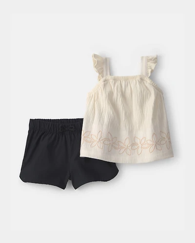 Baby Girl 2-Piece Floral Top & Short Set - Black/Ivory
