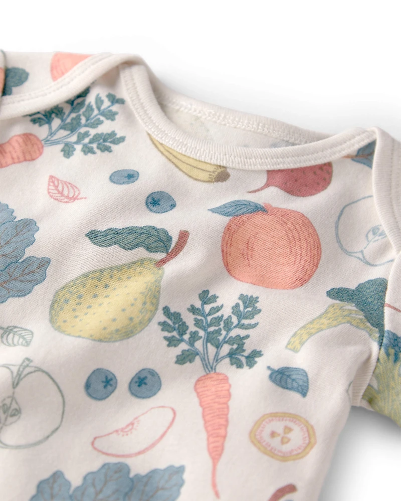 Baby 3-Pack Organic Cotton Bodysuits Veggie Fruit Print