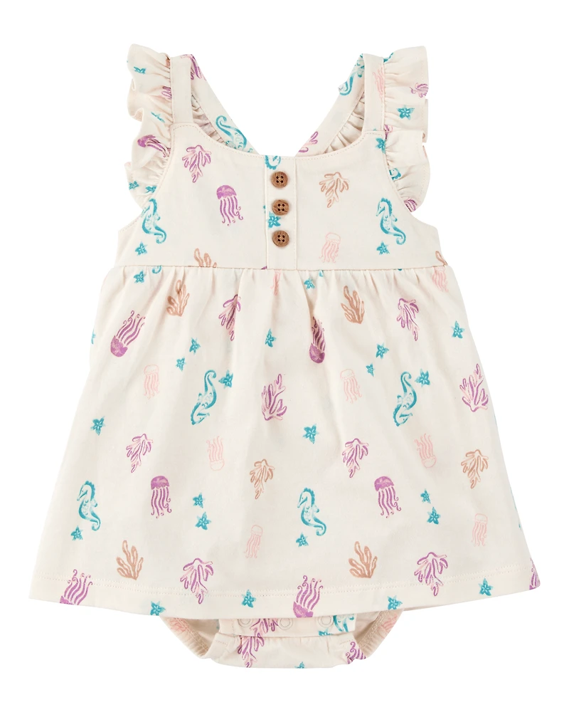 Baby Girl Sea Print Cotton Sunsuit