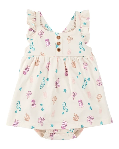 Baby Girl Sea Print Cotton Sunsuit