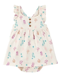 Baby Girl Sea Print Cotton Sunsuit