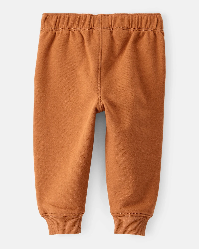 Baby Boy Solid Fleece Cotton Jogger - Brown