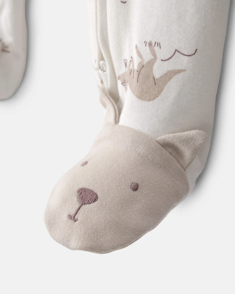 Baby Kangaroo 2-Way Zip 100% Cotton Sleeper - Cream