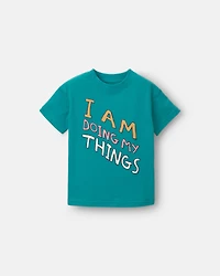 Toddler 'I Am Doing My Things' Relaxed  Graphic Tee - Teal