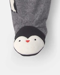Baby Boy Penguin Fleece 2-Way Zip Sleeper - Grey