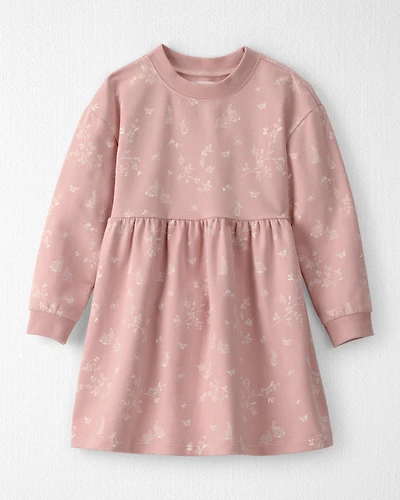 Toddler Girl Organic Cotton Dress Pink Bunnies Print