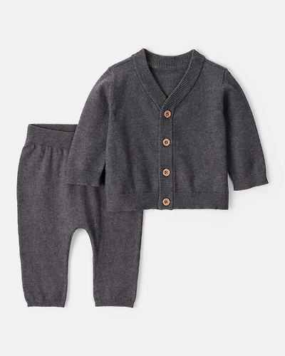 Baby Boy 2-Piece Cotton Long-Sleeve Cardigan & Pant Set - Grey