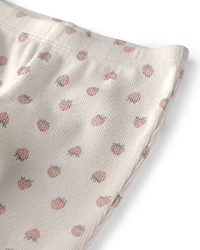 Baby Girl Organic Cotton Rib Footed Pants Strawberry-Print