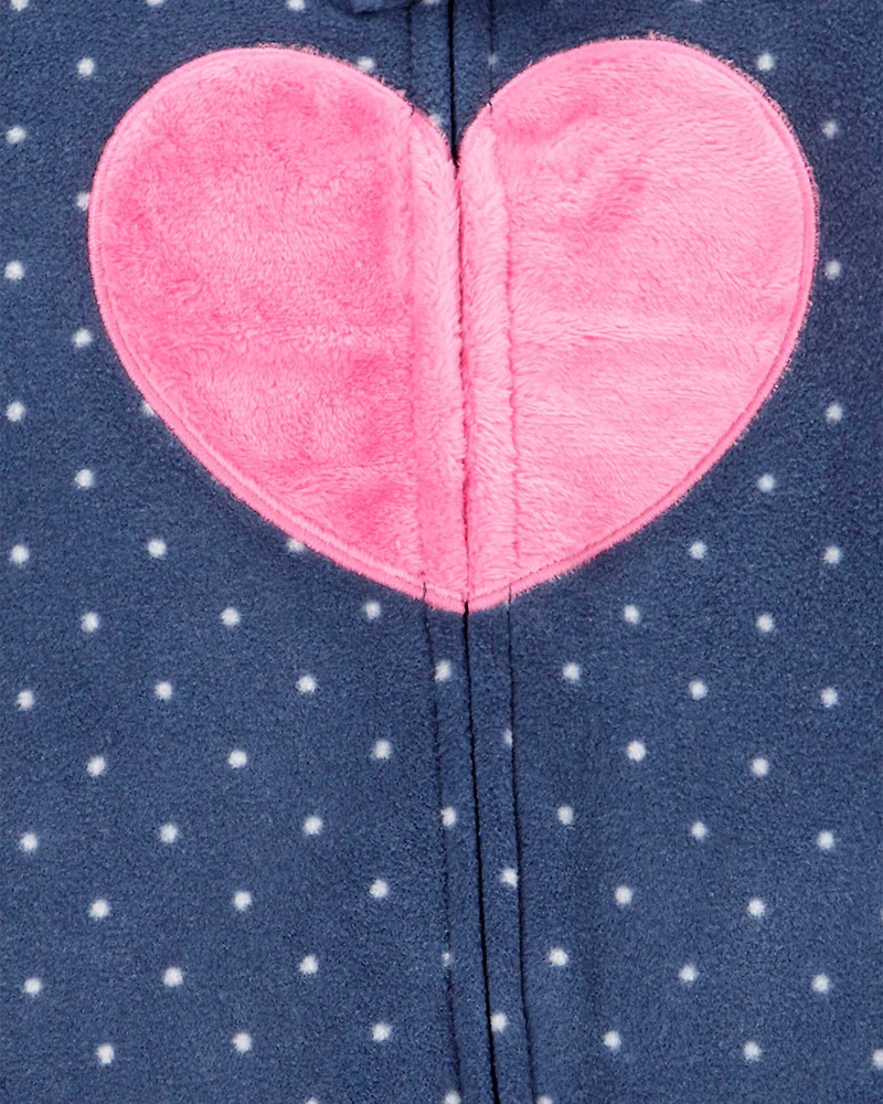Baby Girl Heart Print Loose Fit Long-Sleeve Sleeper - Navy