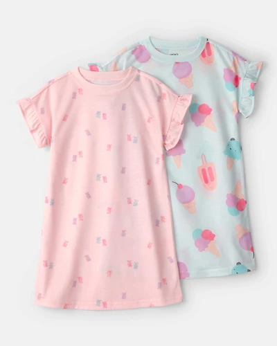 Girls 2-Pack Ice Cream Short-Sleeve Loose Fit Nightgown - Pink/Blue
