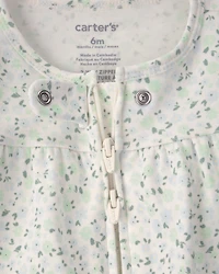 Baby Girl Floral 2-Way Zip 100% Cotton Sleeper - Green/Ivory