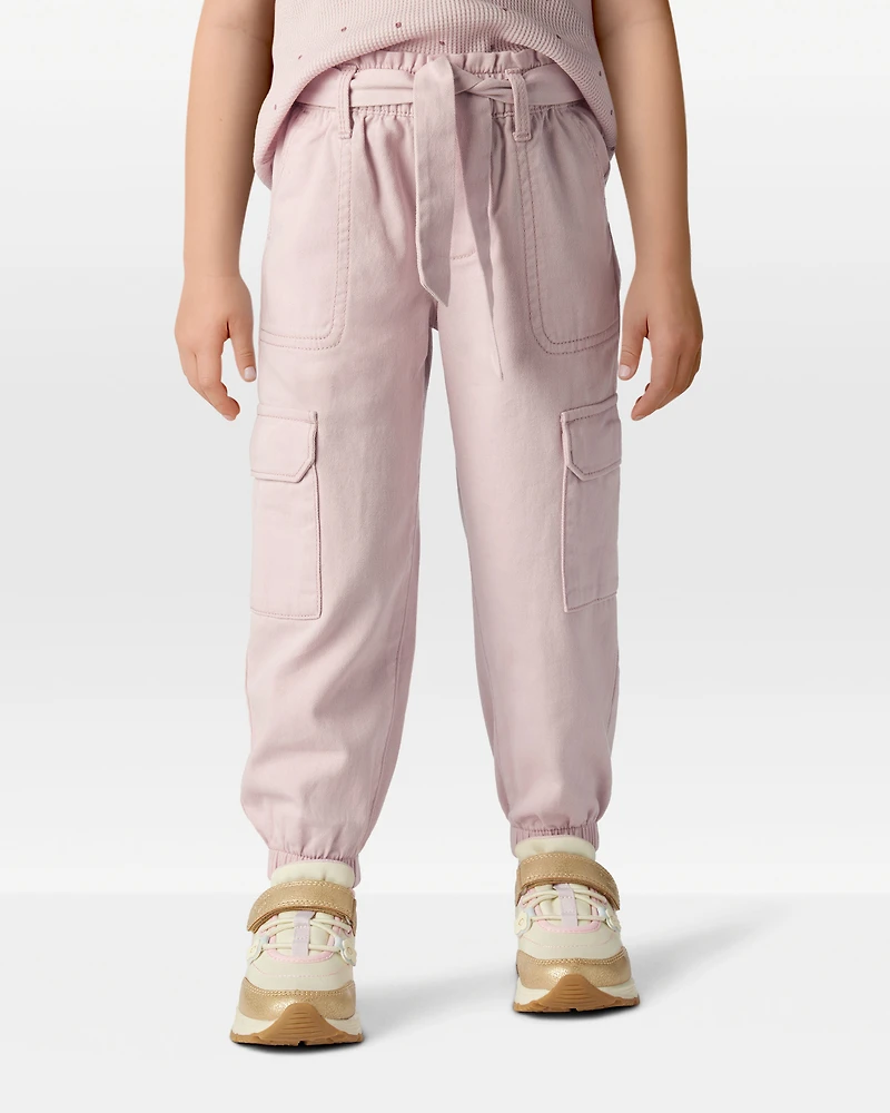 Toddler Girl Cotton Cargo Joggers - Pink