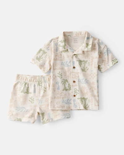 Toddler Boy 2-Piece Palm Tree Tropical Top & Short Set - Cream