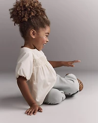 Toddler Girl Smocked Bubble Sleeve Top - Cream