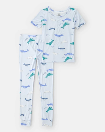 Boys Whale PurelySoft Short-Sleeve Snug Fit 2-Piece Pyjama Set - Blue