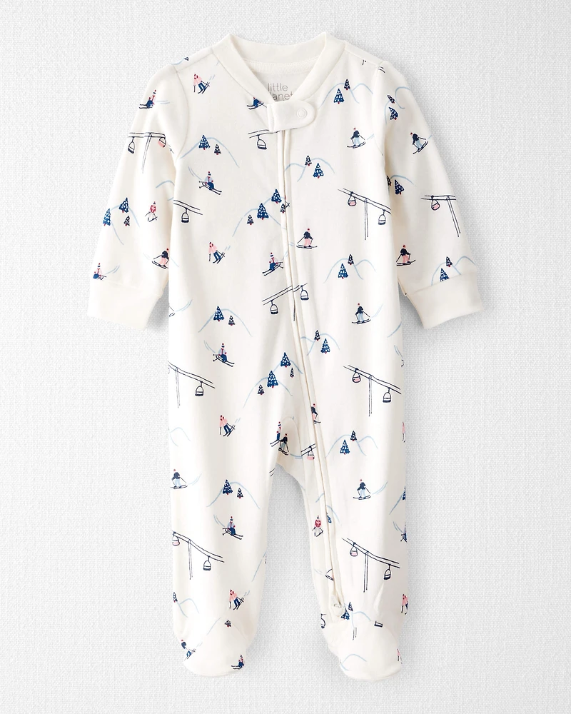 Baby Organic Cotton Sleep & Play Pyjamas Snowy Slopes Print