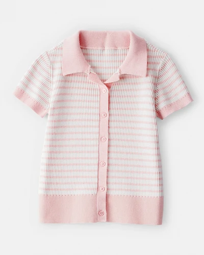 Girls Striped Button-Front Long-Sleeve Tee