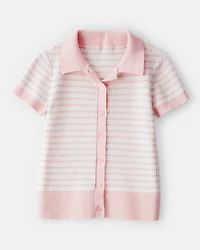 Girls Striped Button-Front Long-Sleeve Tee