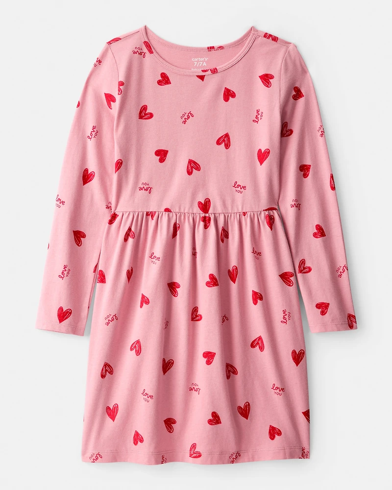 Girls Heart Long-Sleeve Dress - Pink