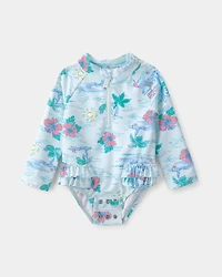Baby Girl Beach Long-Sleeve 1-Piece Swimsuit - Blue