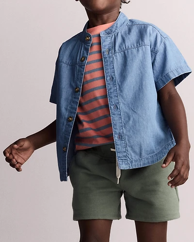 Toddler Boy Mandarin Collar Button-Down Shirt Chambray