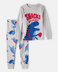 Toddler Boy Dinosaur 100% Cotton Snug Fit 2-Piece Pyjamas - Grey