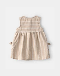 Baby Girl Stripe Sleeveless Dress - Khaki/Ivory