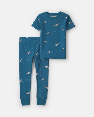 Toddler Boy Paper Airplane 100% Cotton 2-Piece Pyjama Set - Navy Blue
