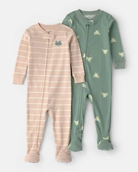 Baby 2-Pack Frog 100% Cotton Snug Fit 1-Piece pyjama - Green/Tan
