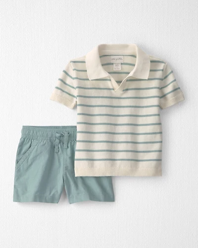 Toddler Boy 2-Piece Knit Top & Short Set Made with Organic Cotton Stripes