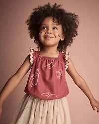 Toddler Girl Ruffle Peplum Top Snack Print - Red