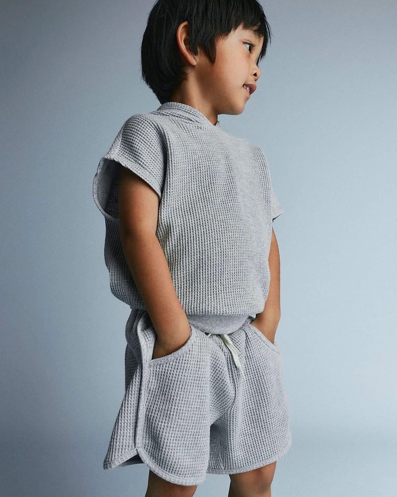 Toddler Waffle Knit Dolphin-Hem Short - Heather Grey