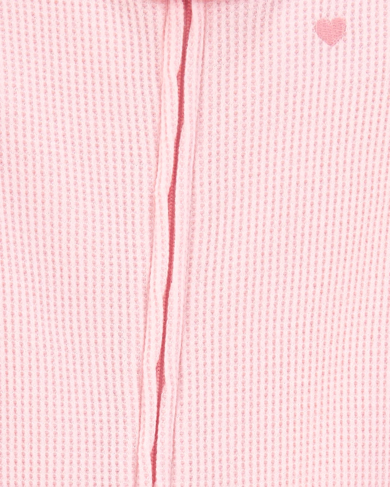 Baby Girl Heart Waffle Knit Footie 1-Piece Pyjamas - Pink