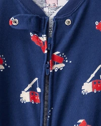 Baby Boy Construction 100% Cotton Snug Fit 2-Way Zip Footie 1-Piece Pyjamas - Navy