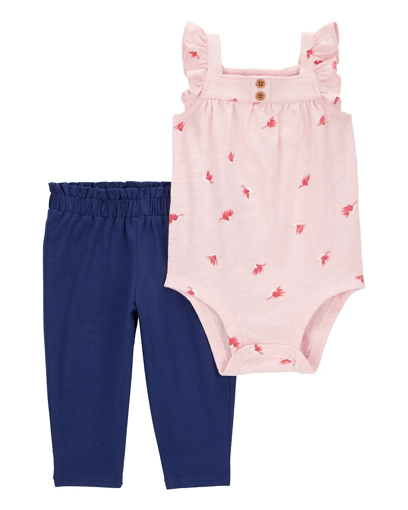 Baby 2-Piece Printed Bodysuit Pant Set - Pink/Navy