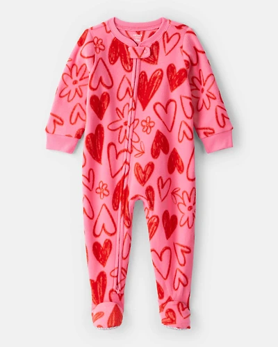 Toddler Girl Heart Long-Sleeve Loose Fit 1-Piece Pyjamas - Pink/Red