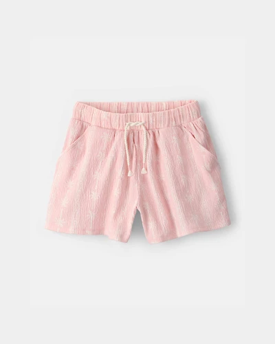 Girls Palm Tree Gauze Shorts - Pink