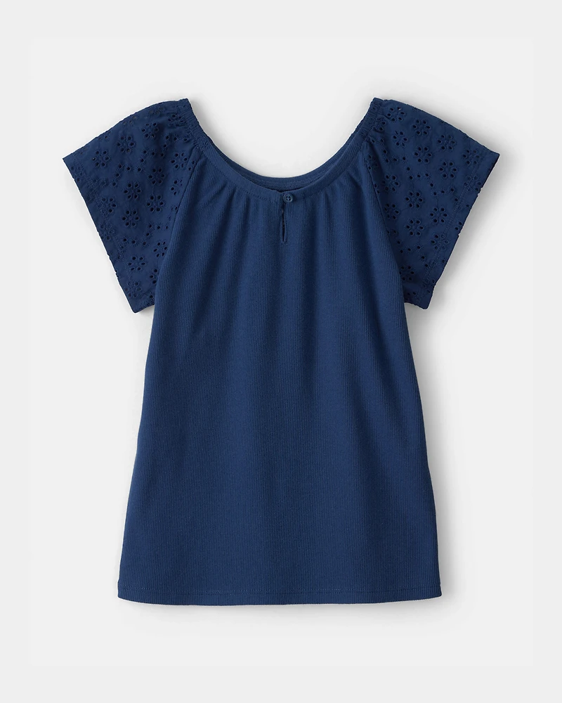 Girls Eyelet Top - Blue