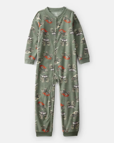 Boys Monster Truck Fleece Long-Sleeve Loose Fit 1-Piece Pyjama  - Green